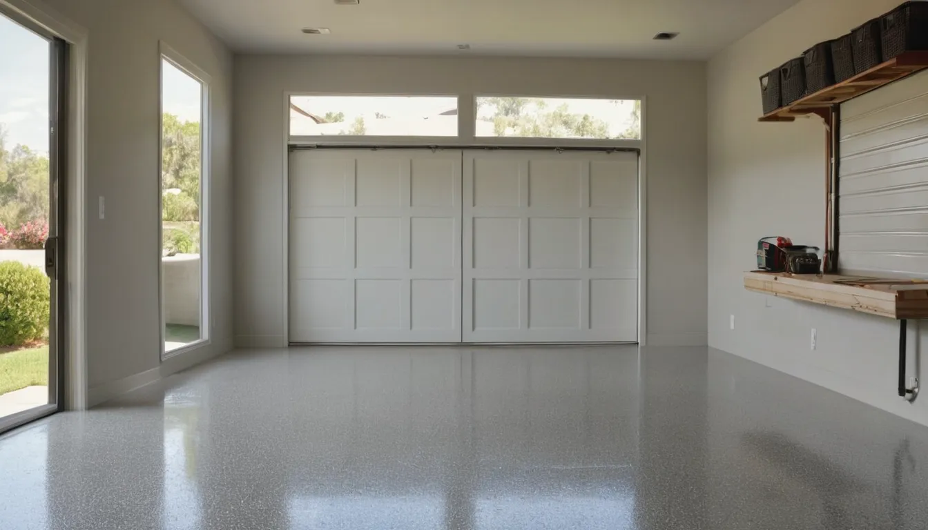 Freshly coated epoxy garage floor in a Danville home